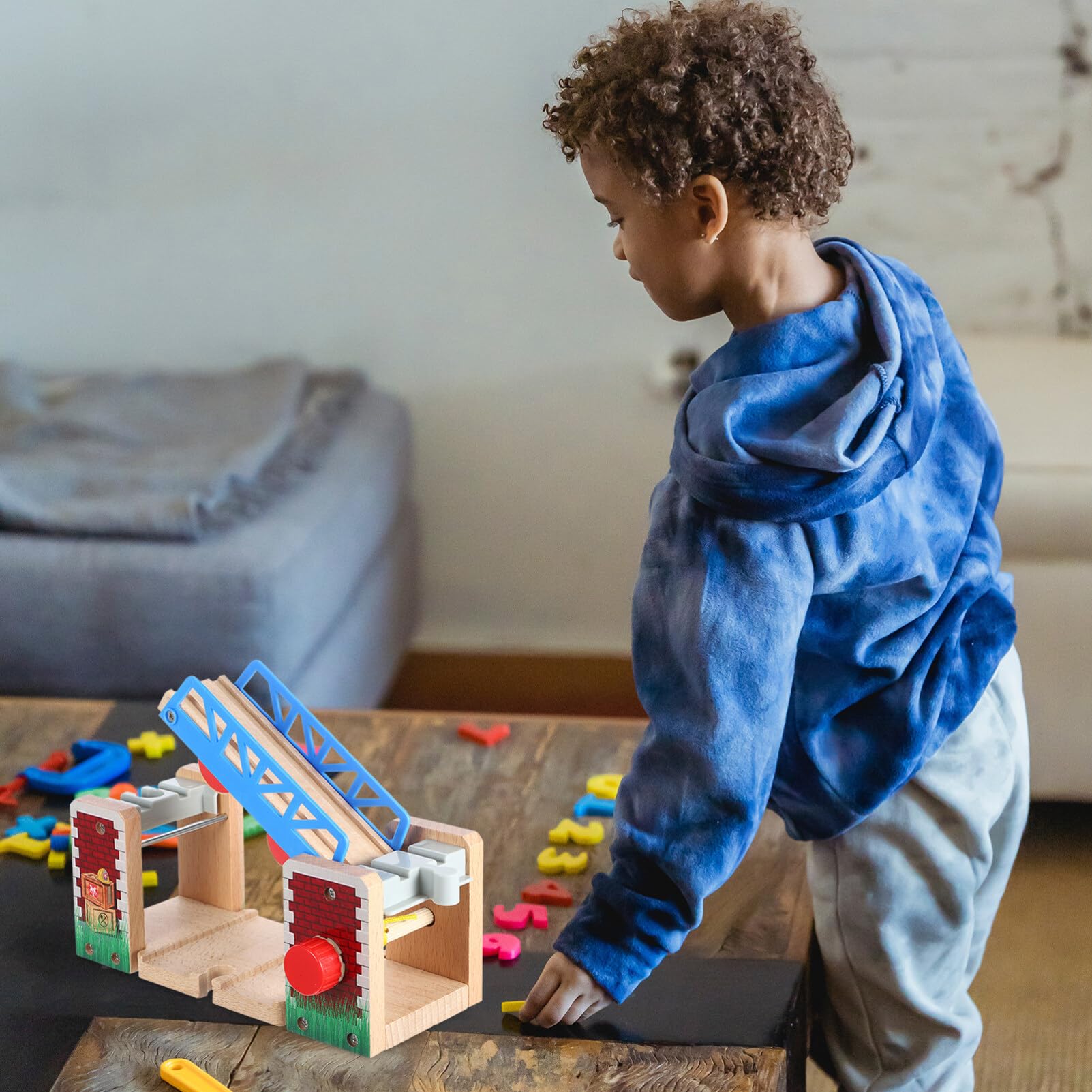 VICASKY Pont Ferroviaire en Bois pour Jouets Éducatifs, Accessoire de Scène de Voie Ferrée Stimulant la Créativité en Bois et Plastique pour Jeu D'garçon et Filles