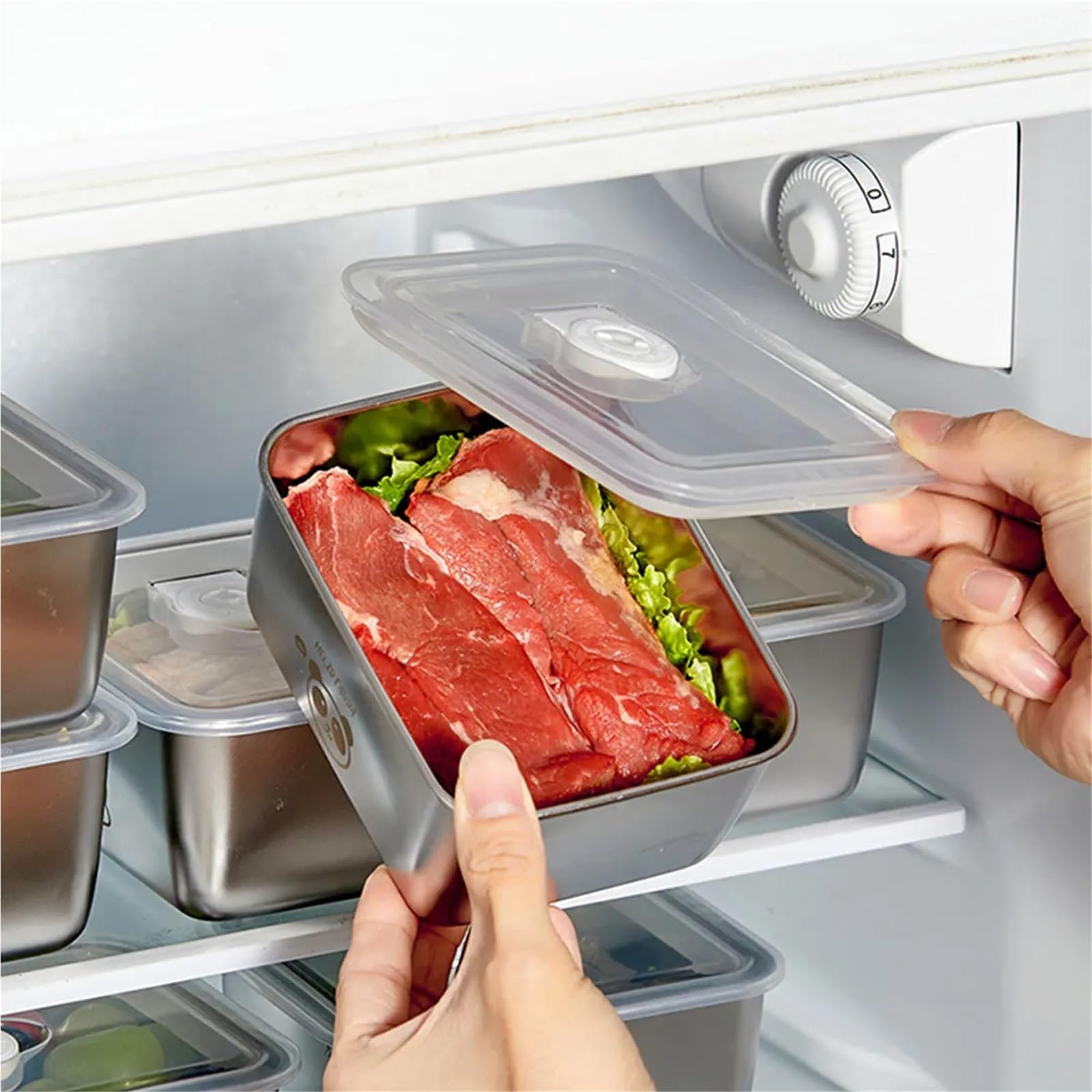 Contenitori per alimenti in acciaio inossidabile Contenitore for alimenti in acciaio inossidabile 304, quadrato, sigillato, con coperchio, impilabile, for conservare gli freschi(Mix 3pcs)