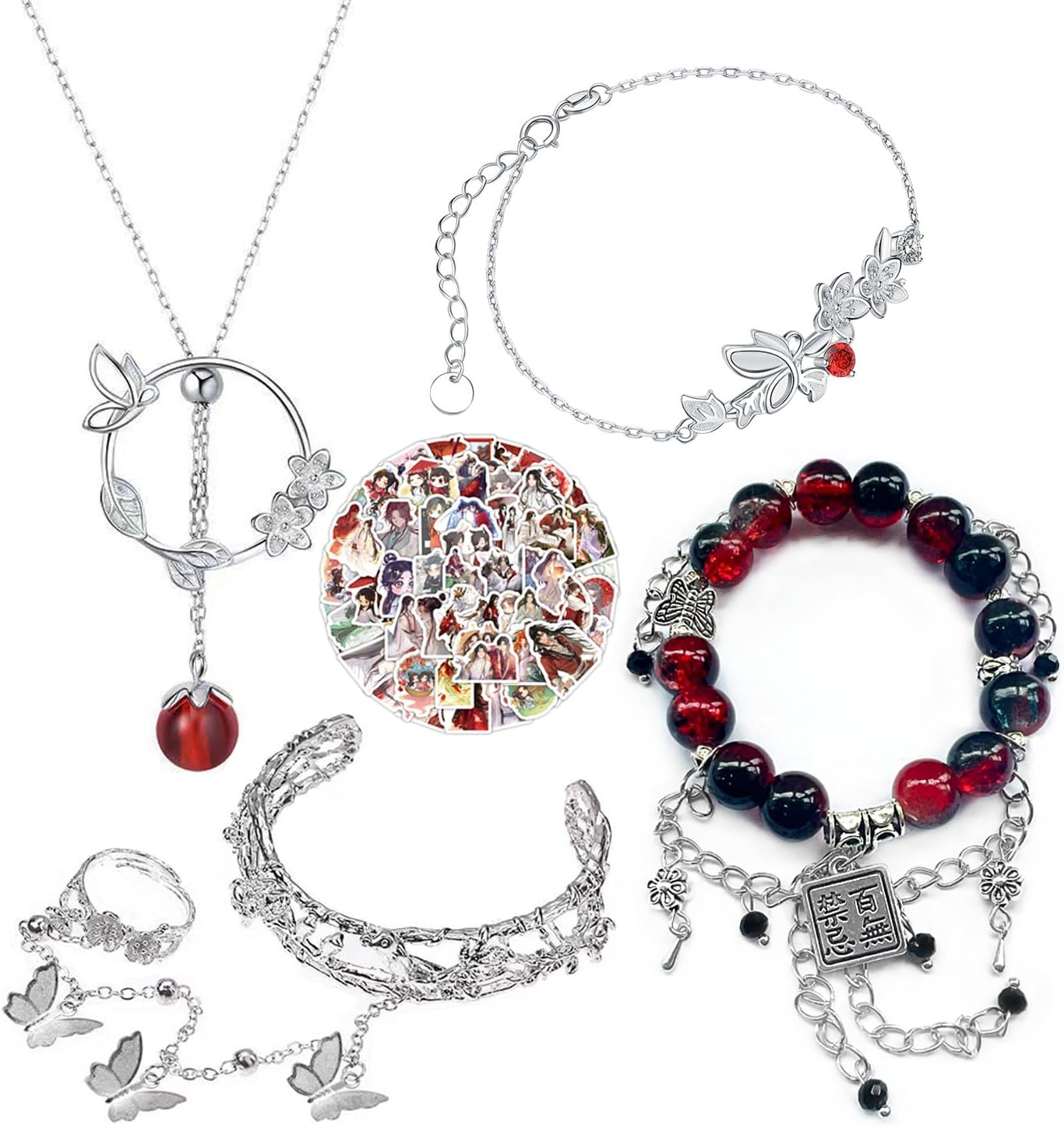 Zaky Heaven Official's Blessing - Tian Guan Ci Fu Cosplay Necklaces Hua Cheng Xie Lian Bracelets Character Sticker Set 14 PCS