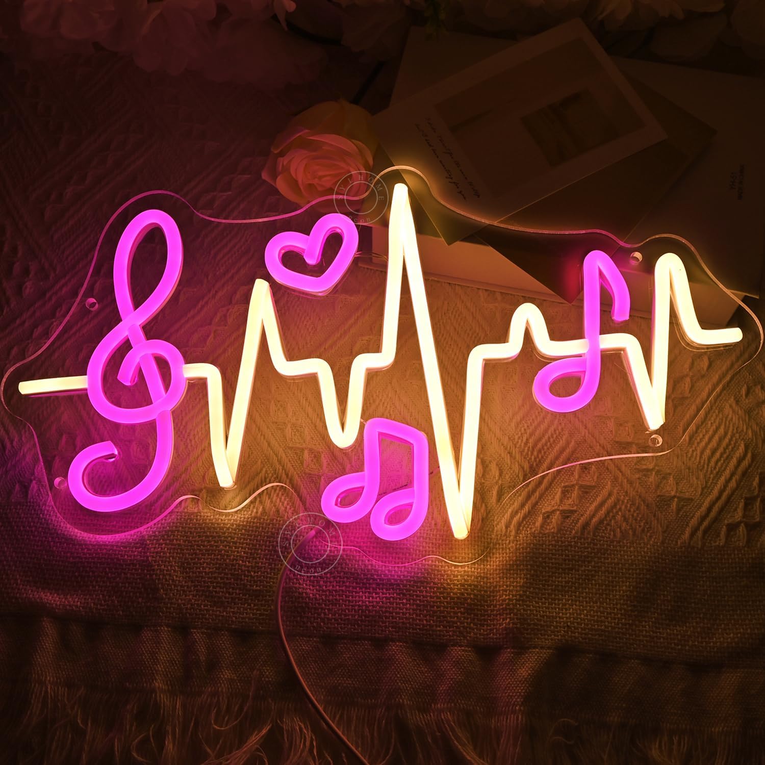 SYLHOME Led Neon Light Sign Music Note Wall Decor Sign Heartbeat Music Room Bedroom Studio Bar Theme Birthday Christmas Party 15.75" X 8.54" USB