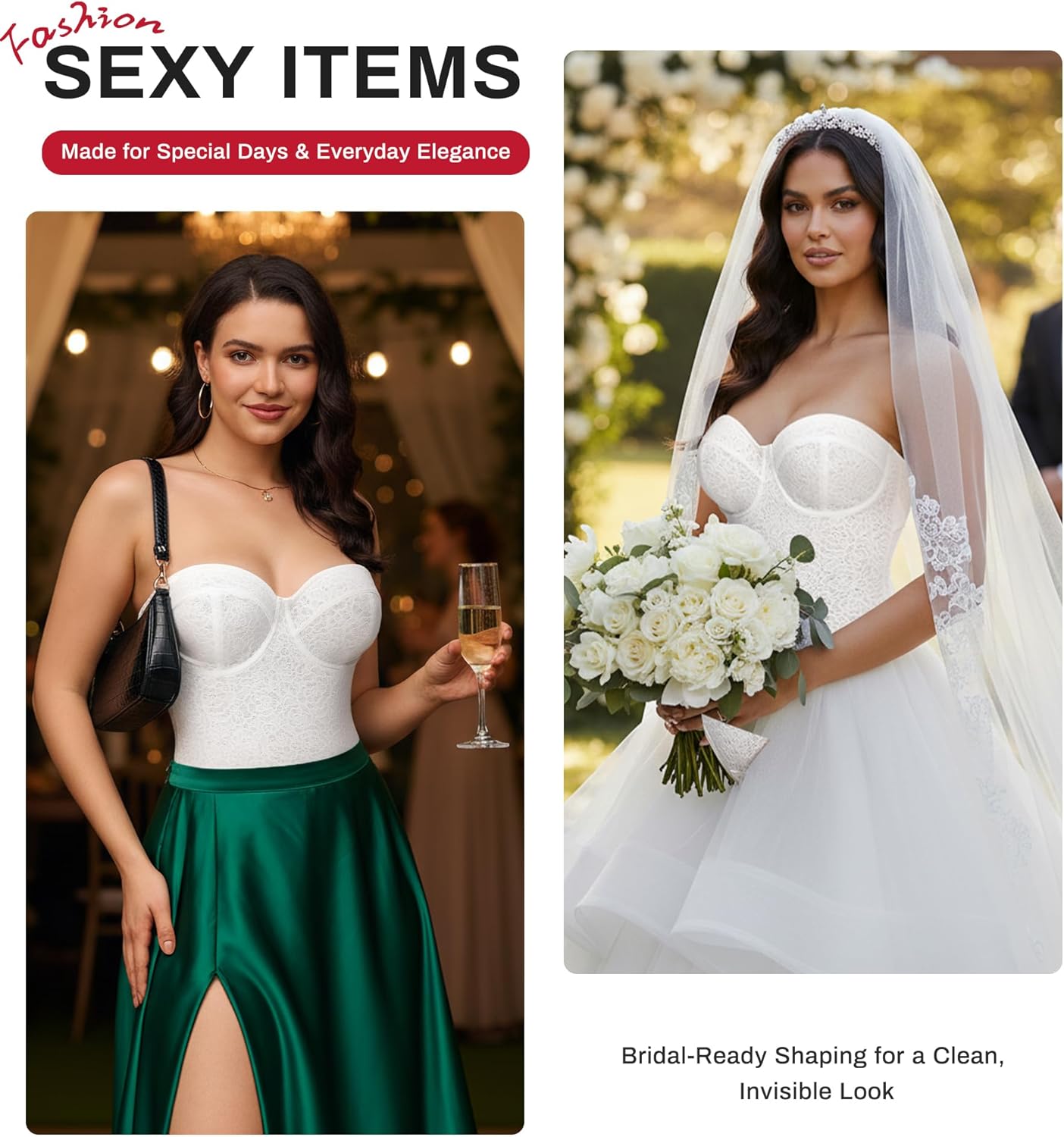 Nebility Strapless Shapewear Bodysuit for Women - Thong Body Suits Tummy Control Body Shaper Underwire Lace Corset Tube Top