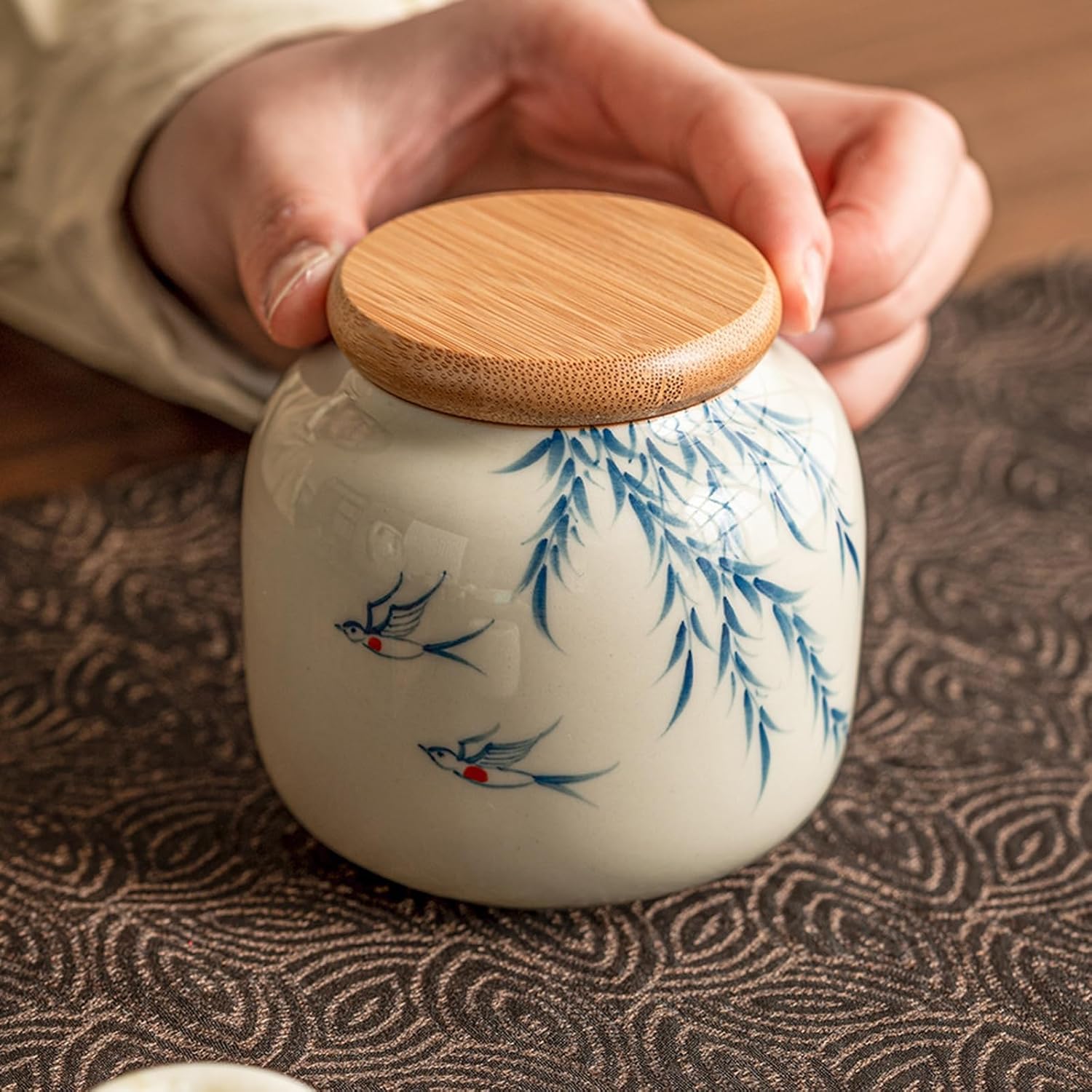 Small Urns for Human Ashes Keepsake,Flower Bird Ceramic Memorial Keepsake Cremation Urns Beautiful Mini Sharing Funeral Urns,Birds