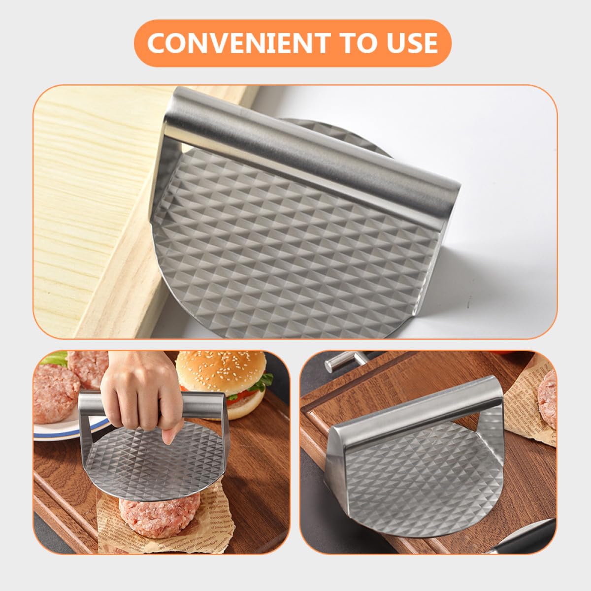 Alasum Pressa per Hamburger Rotonda in Acciaio Inox 304, Stampo Schiaccia Hamburger Domestico Rivestimento Antiaderente, Utensile da Cucina Compatto per Preparazione Burger Barbecue