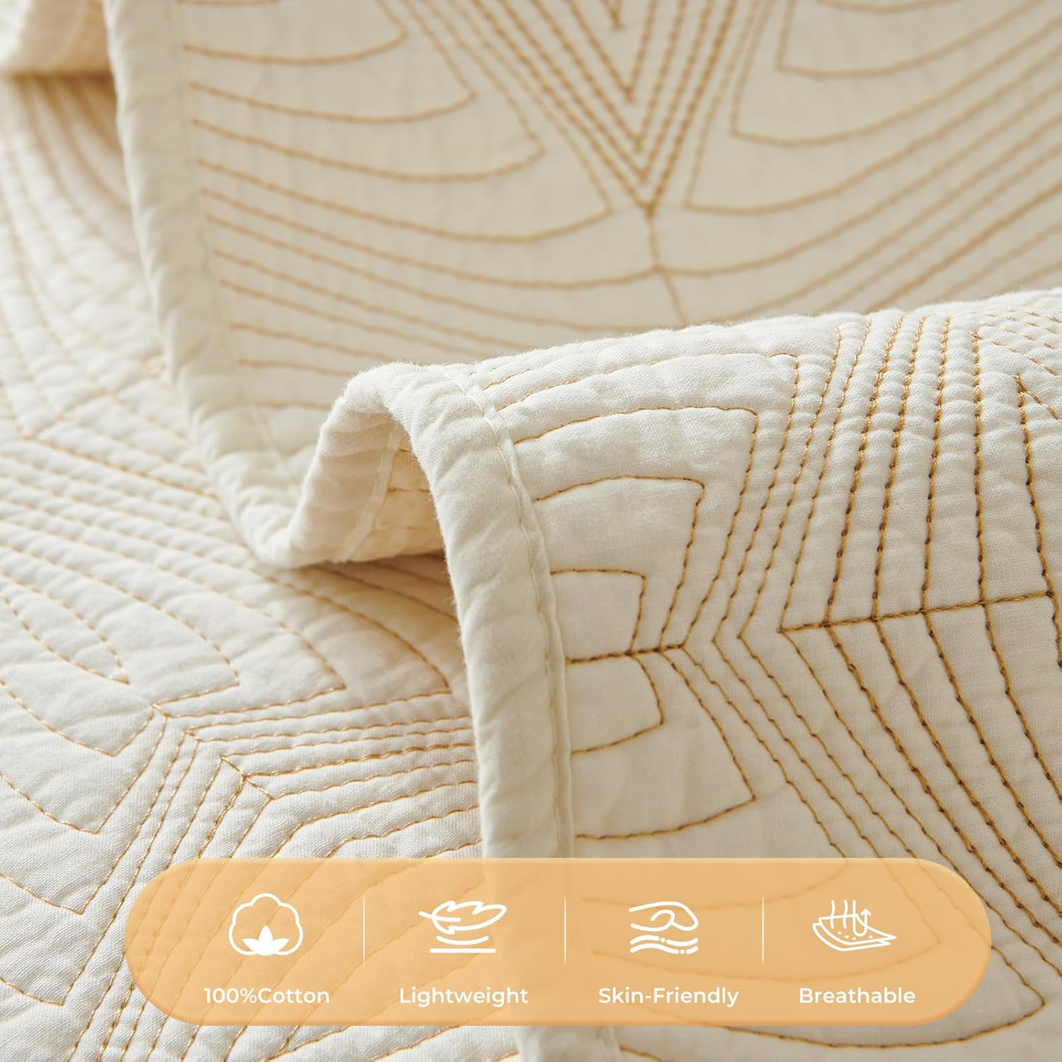 vctops Farmhouse Solid Cotton Sofa Cover for 2 or 3 Cushion Couch Covers Anti-Slip Geometric Quilted Sofa Slipcover for Dogs Cats Pet Love Seat Recliner Armrest Backrest Cover(Cream,28"x70")