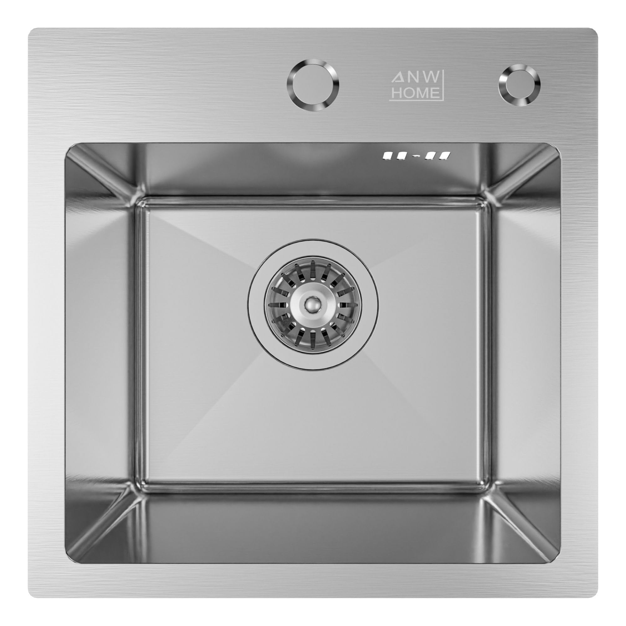 ANW HOME Lavello Cucina 1 Vasca 38x38 cm, Acciaio Inox 304 | Finitura Satinata, Spessore 2/0,7 mm, Profondità 20 cm, Con Sifone