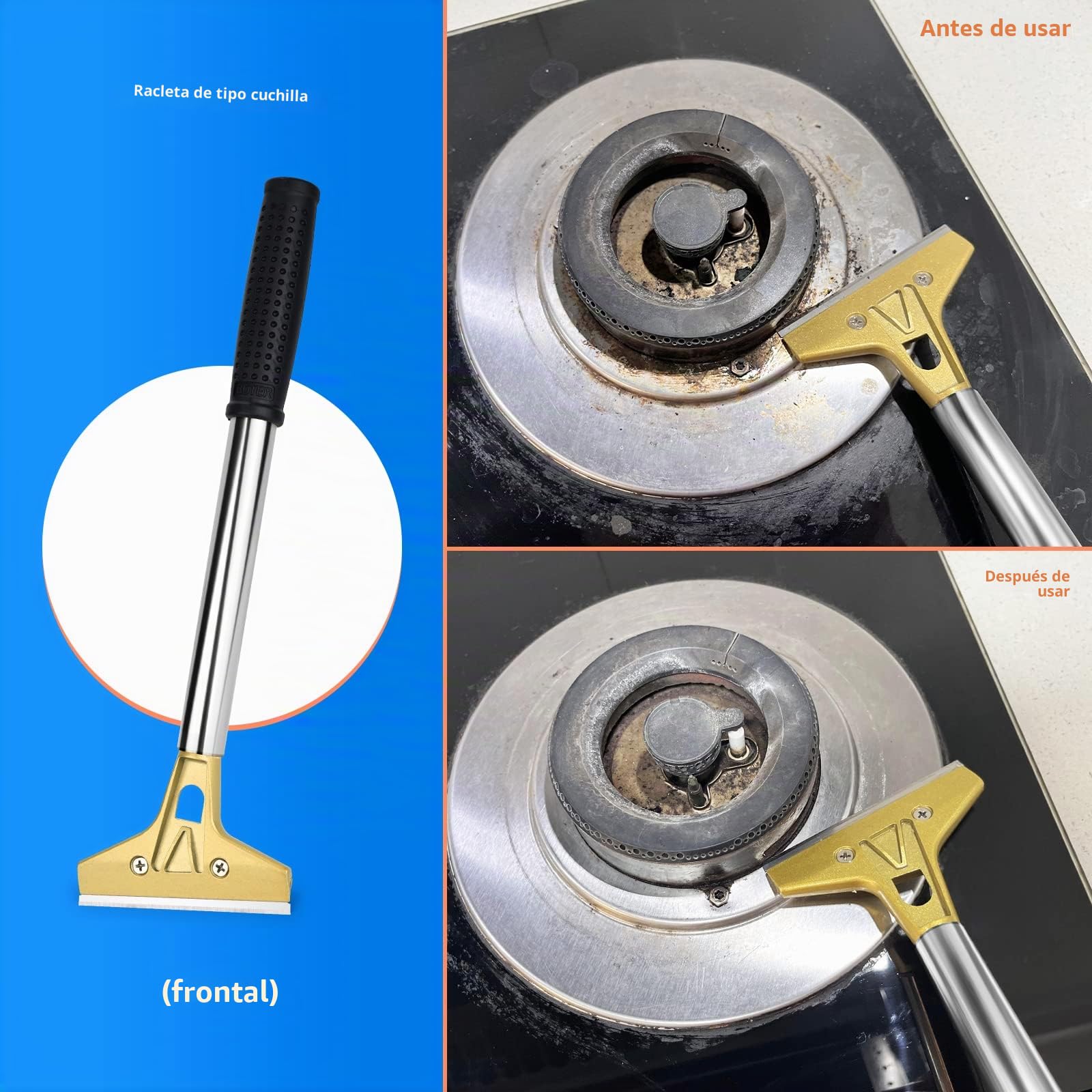 EHDIS Industry Rasquetas con 10 Cuchillas de Acero Al Carbono 100 mm, Raspador de Vidrio con Agarre Suave, para Ventana de Vidrio, Parabrisas, Granito, Limpieza de Paredes