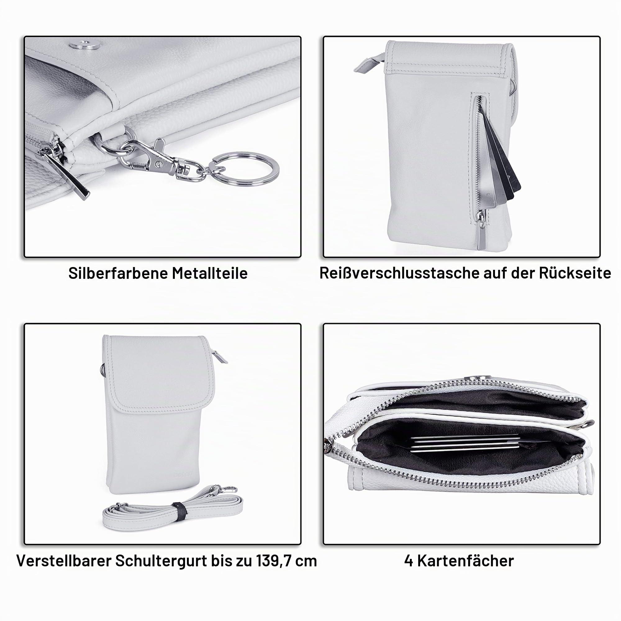 befen Echtleder Handytasche zum Umhängen, Handy Umhängetasche Damen Klein, Handtasche mit Geldbörse zum Umhängen Leder, Crossbody Bag Damen mit Verstellbarer Riemen und Schlüsselanhänger