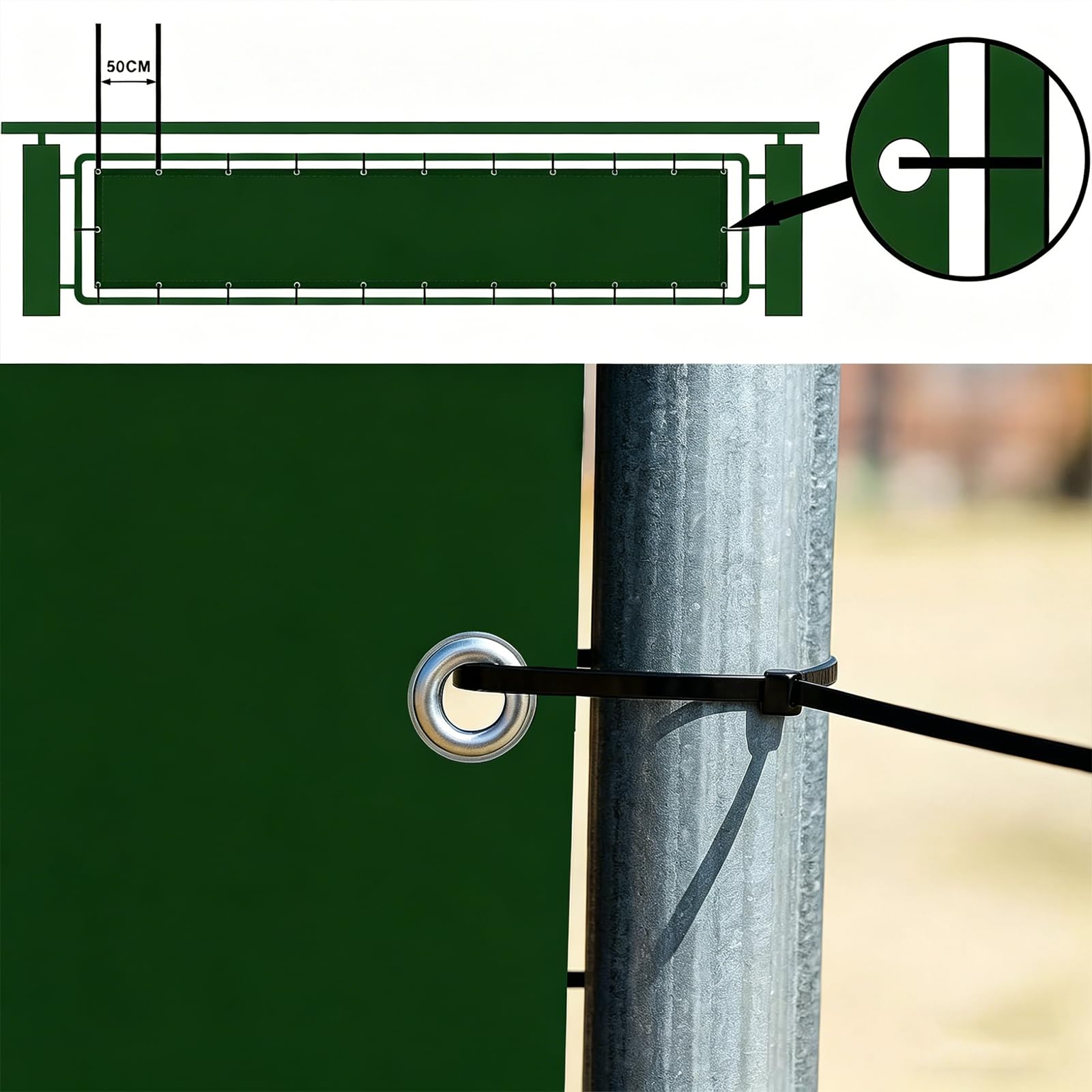 Parawan Balkonowy 45 x 120 cm Ochrona Przed Wiatrem I Promieniowaniem Uv, Ochrona Przed Ciekawskimi Spojrzeniami Osłony Dzielące I Ochronne Z Oczkami, Lina Na Patio, Ciemnozielony