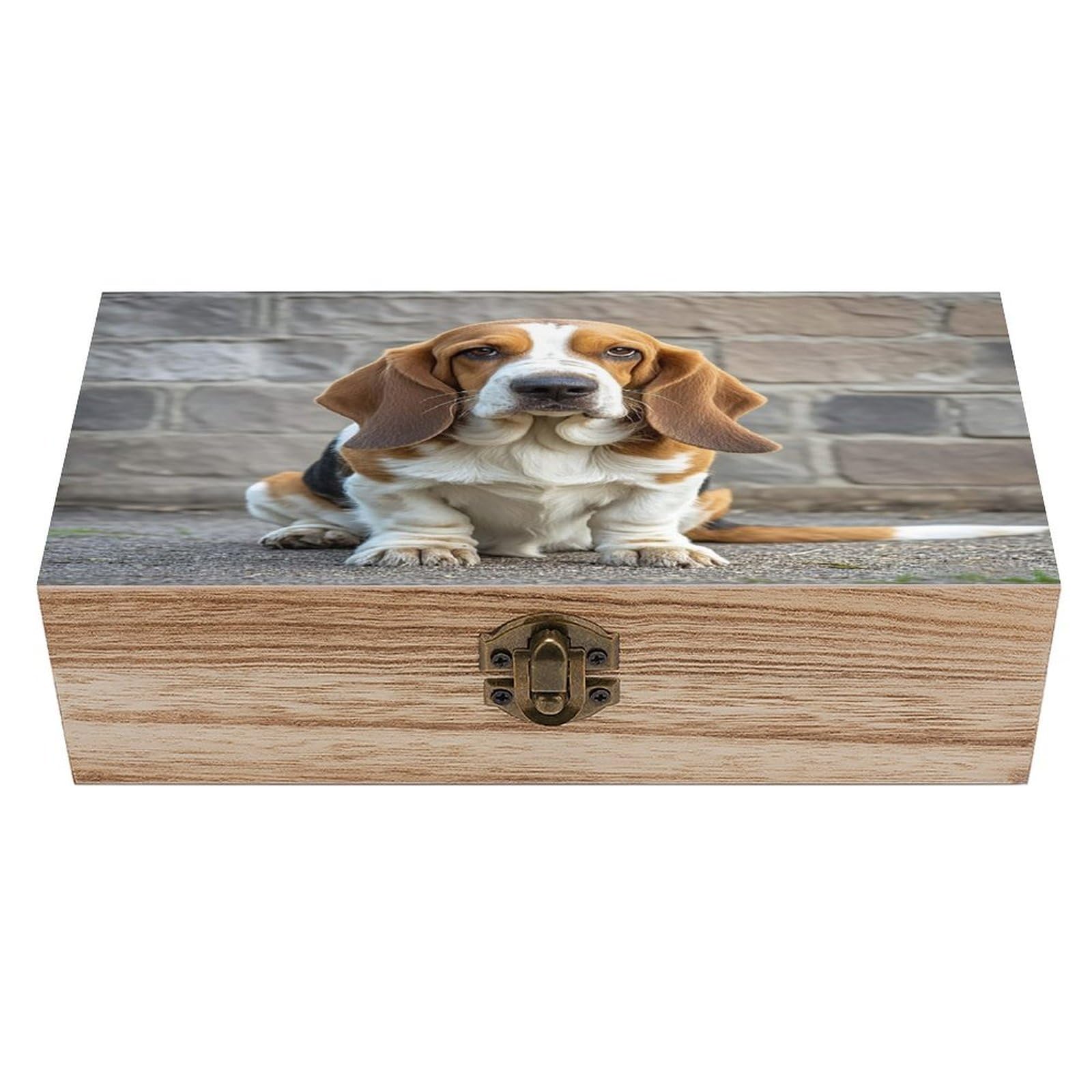 LZQPOEAS Basset Hound Wooden Box Storage Space to Organize Jewelry in A Beautiful Small Storage Box Decorative Card Boxes Memory Treasure Boxes for Crafts And Photo Storage
