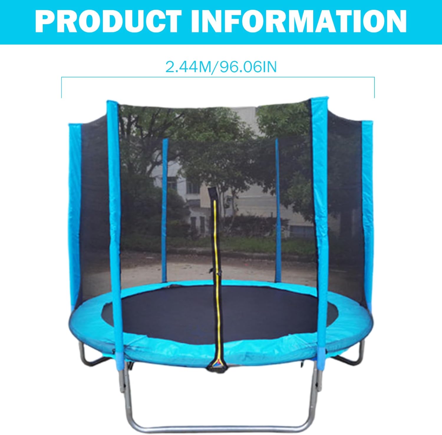 Trampoline Net Replacement, 8FT Weather-Resistant Safety Nets for 6 Poles Trampoline with Double-Headed Zippers, Protection Buckles & Enhanced Hook