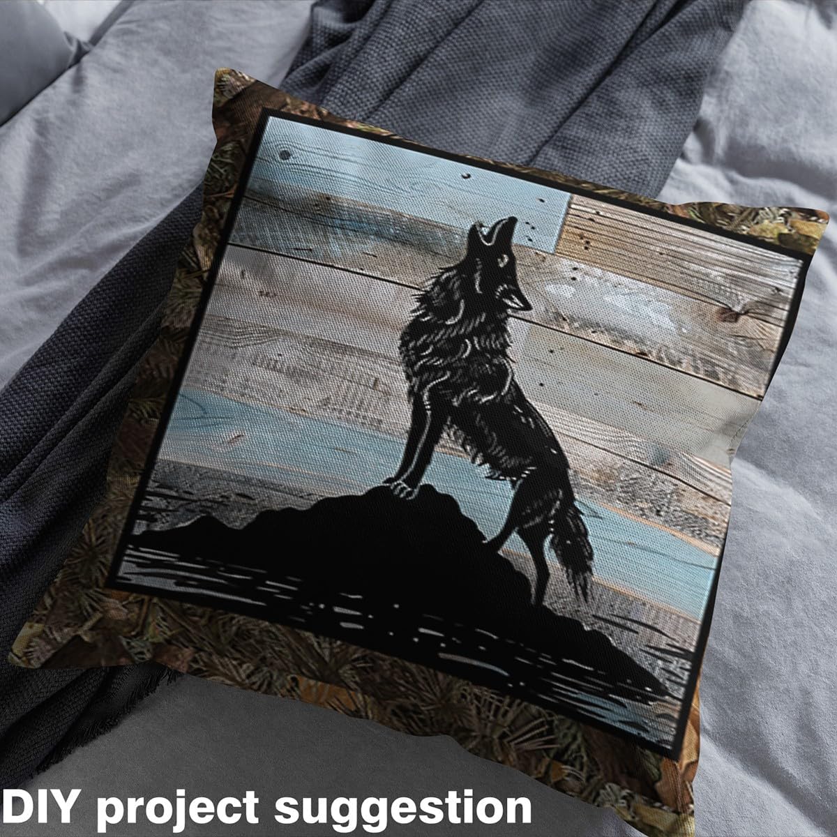 Erosebridal Wolf Indoor Not Stretchy Decor,Safari Wolf Decor,Farmhouse Cabin Fabrics,Kids Farmhouse Animal Flannel Fabric by The Yard,Retro Lodge Upholstery Fabric for Chairs Sofa,5 Yards
