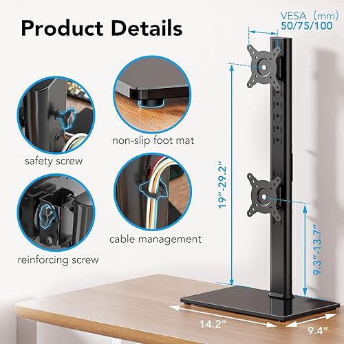 Miniatura 6 de AX WABER Soporte vertical para monitor doble, pantalla apilable, soporte para escritorio, se adapta a dos monitores de computadora de 13 a 34