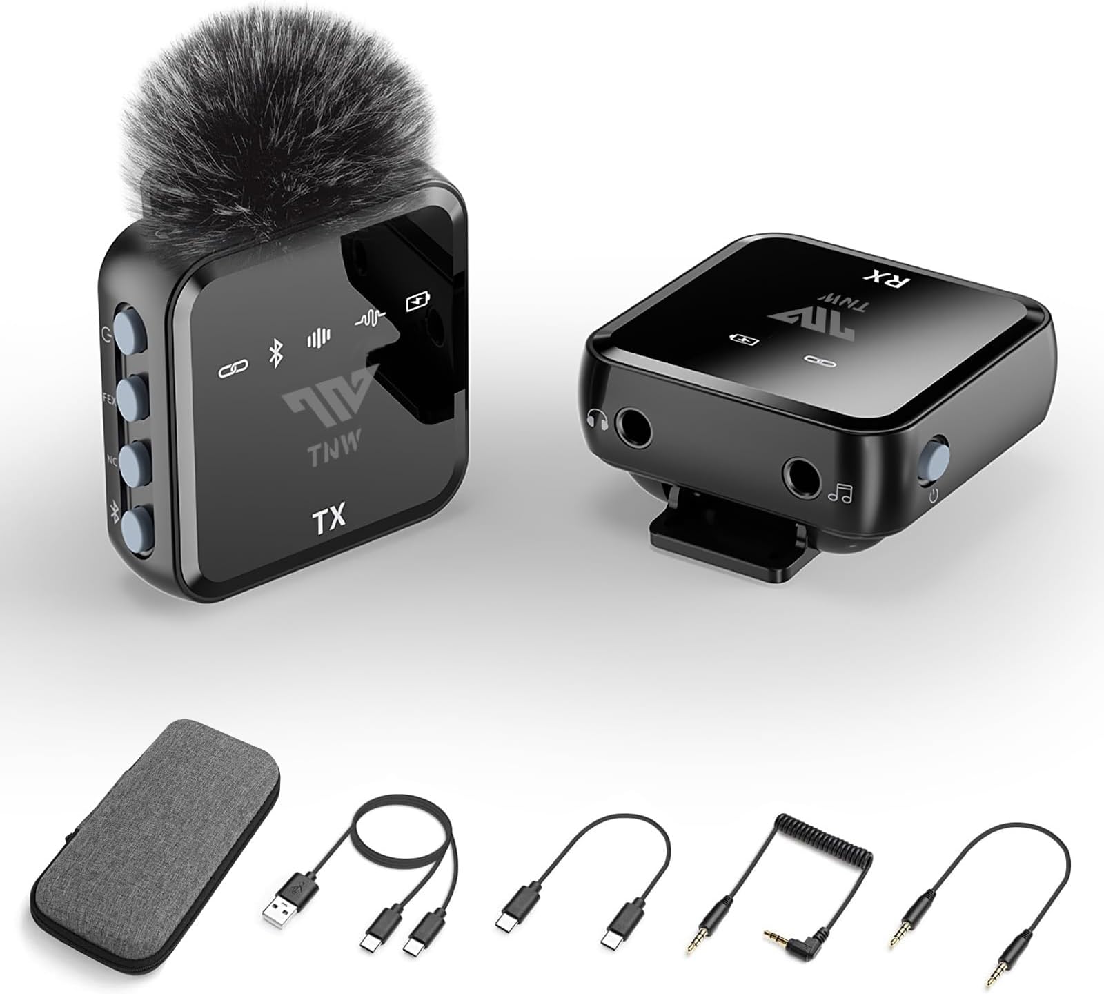 TNW Wireless Lavalier Microphone, N8 Wireless Mic, 50M Range, 10 Hrs, Compact Wireless Mic System(1 TX +1 RX) for iPhone/Android/DSLR Camera,Vlog,Podcast,Live Streaming,Video Recording,Interview