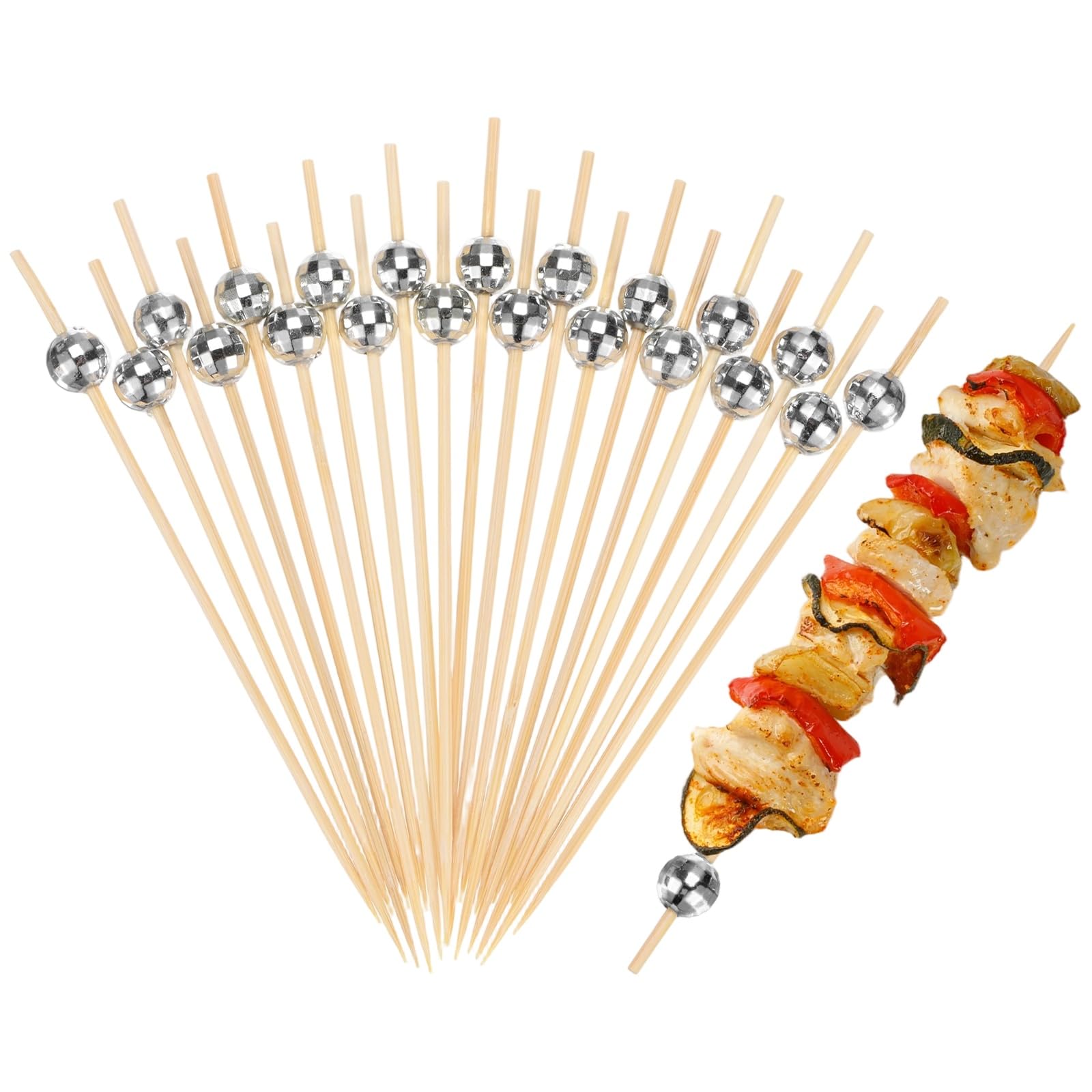 M METERXITY 100-Pack Cocktail Picks 4.7 in Bamboo, Silver Tone, Bead