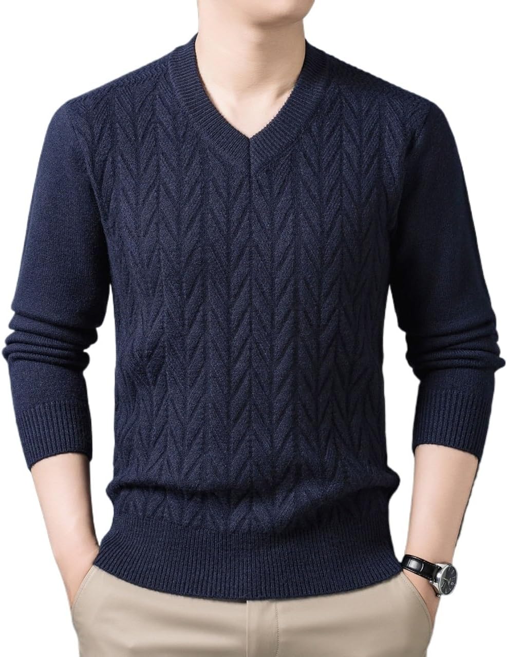 Winter Men's Wool Sweater Casual Warm V-Neck Knitted Base