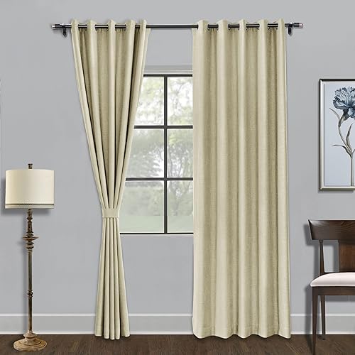 Miniatura 16 de Fcosie Cortinas opacas de 84 pulgadas de largo con textura de lino, con aislamiento térmico, con ojales en la parte superior con forro opaco blanco