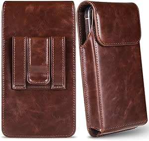 Miimall Leather Cell Phone Holster with Belt Loop, Phone Belt Holder for iPhone 15 Pro Max 15 Plus 14 Pro Max 13 Pro Max 12 Pro Max 11 Pro Max XS Max, Galaxy S24 Plus S23 Plus, Brown-Large