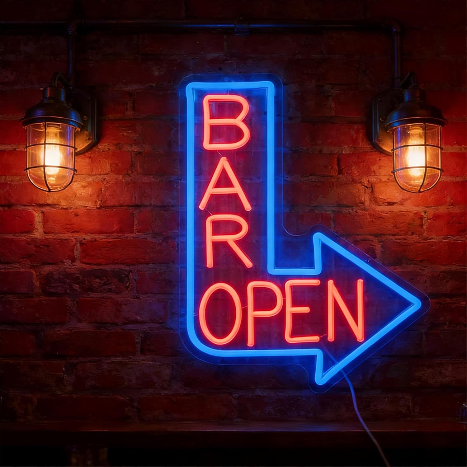 Open Bar Arrow Neon Sign 25inches Business Welcome Led Neon Light Up Signs Wall Decor for Bar Shop Man Cave Club Store Restaurant Decorations