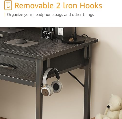 Miniatura 8 de DLisiting - Escritorio pequeño con cajones de tela para dormitorio, escritorio de 32 pulgadas para juegos con 2 cajones para espacios pequeños, mesa