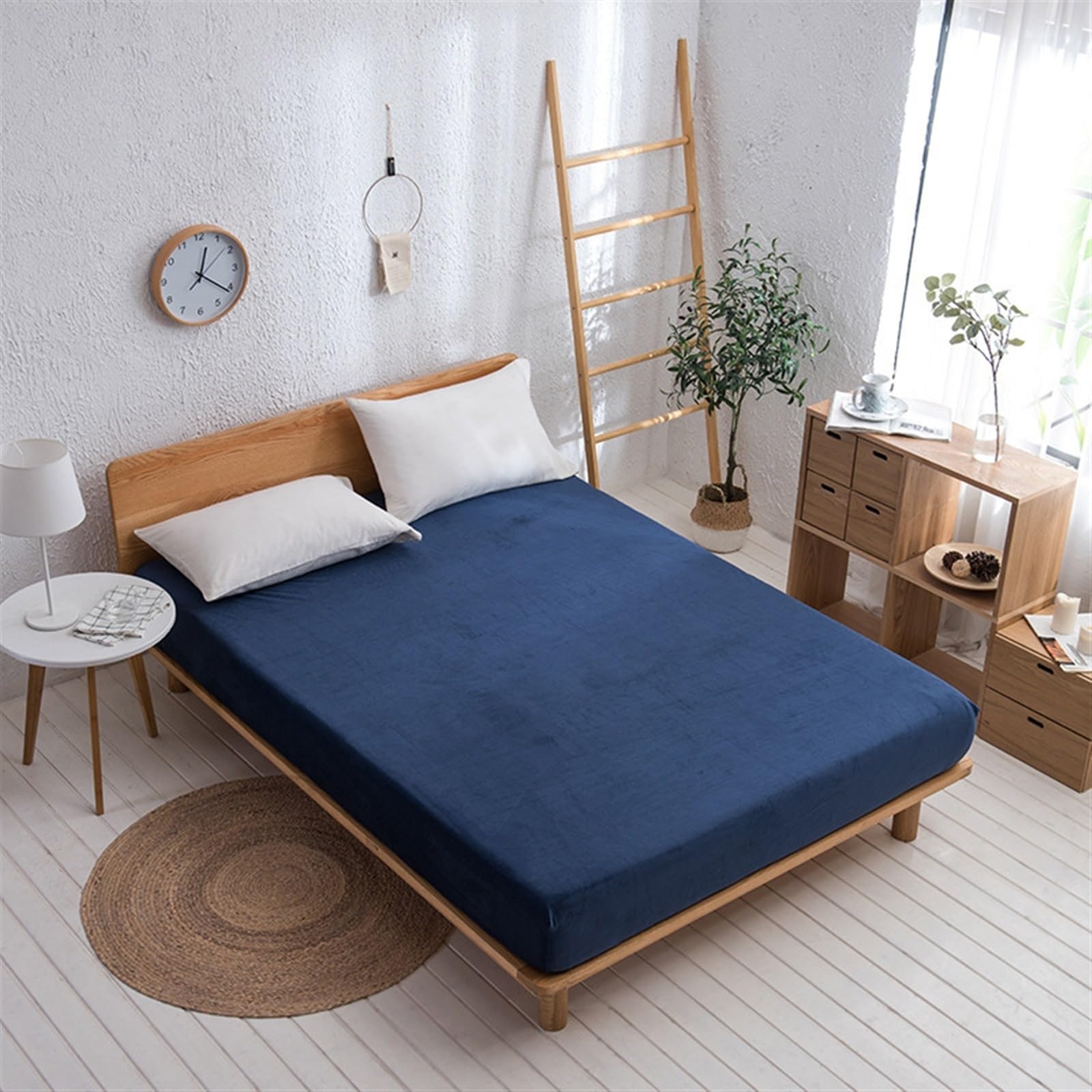 Sábana bajera de franela de lujo, supersuave, acogedora, cómoda, con bolsillo profundo para cubrecolchón de cama (B, King)