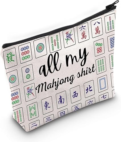 JNIAP Mahjong Bolsa de maquillaje Mahjong para amantes de Mahjong, bolsa de almacenamiento Mahjong Queen Regalos temáticos de Mahjong (all my