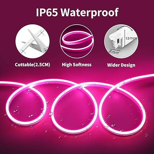 Miniatura 2 de Tira de luces LED de neón rosa, 16.4 pies, 12 V, flexible, impermeable, de silicona, para dormitorio, cocina, fiesta, festival, decoración interior