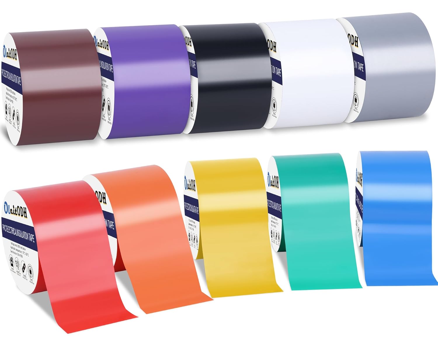 Oleitodh 10 Pack Colored Electrical Tape 2 in x 66 ft Waterproof Electrical Insulating Tape High Temperature Resistance Electric Tape Under 600V Home Outdoor Multipurpose Multicolor Vinyl Tape