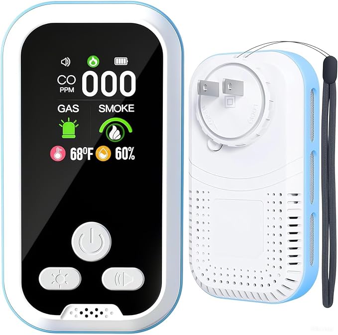 6-in-1 Carbon Monoxide Detector Combo with LCD Display, Detects CO, Natural Gas, Smoke, Temperature, Humidity for Home Hotel, Camping RV, Apartment Safety, White