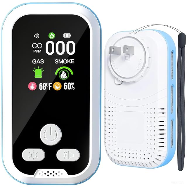 6 in1 Carbon Monoxide Detector Combo with HD Screen Monoxide Alarm Detects CO Natural Gas Smoke Temperature and
