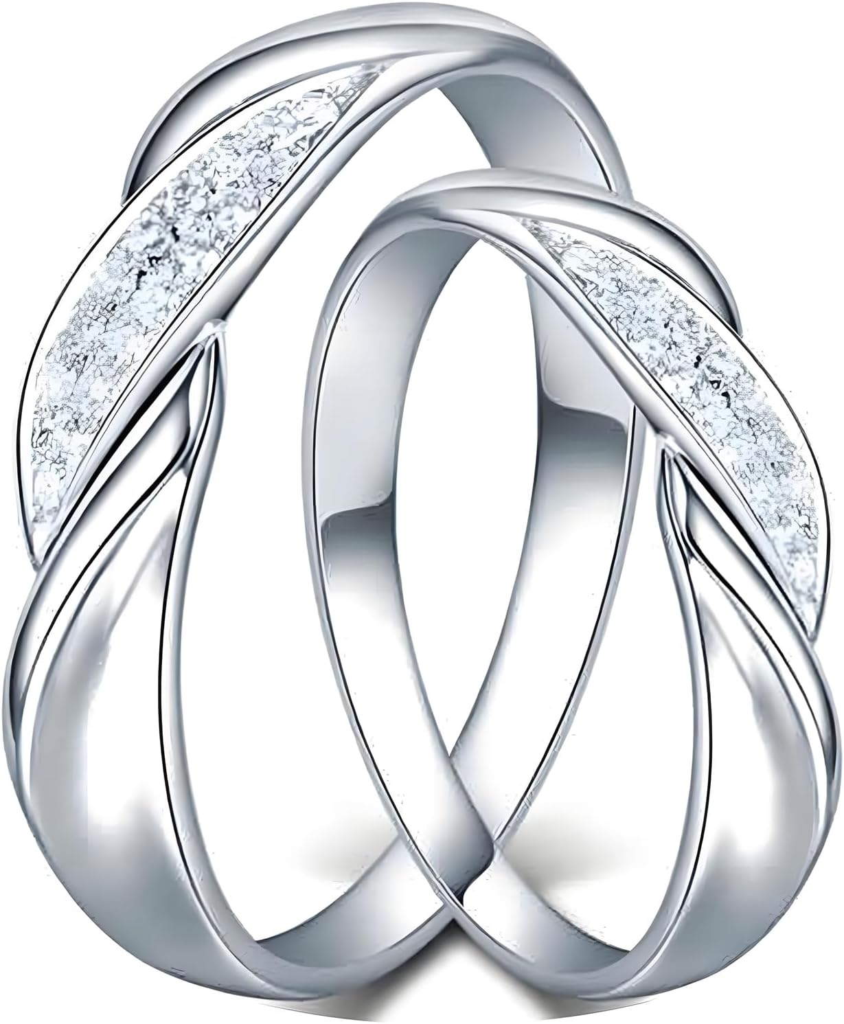Couples Matching Rings Set, Promise Rings 9k/14k/18k White Gold with Moissanite Comfort Fit, Size 4 to Size 13