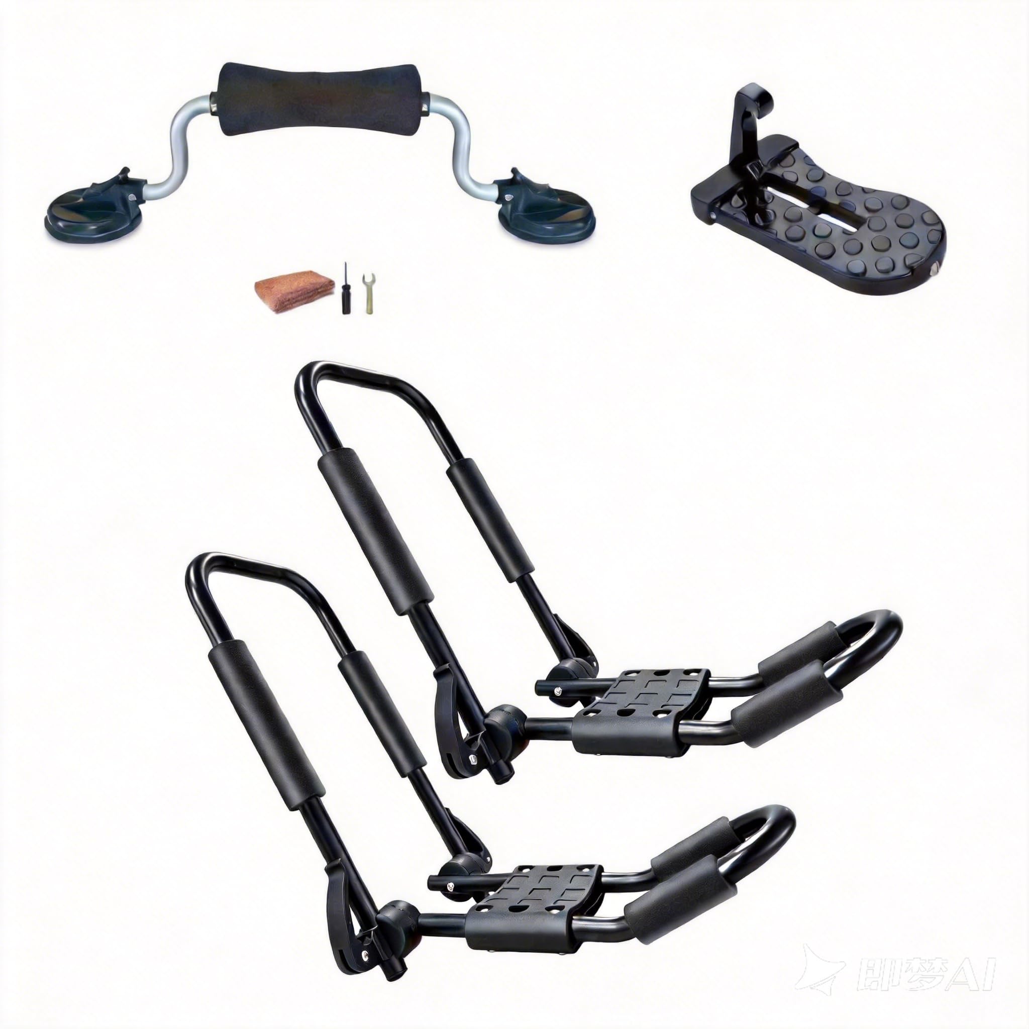 IKURAM R Iron Kayak Roof Rack Folding J-Style Universal 3-in-1-Black