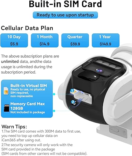 Miniatura 6 de 4G LTE Cellular Solar Security Camera Wireless Outdoor, No WiFi Solar Powere Camera Built in SIM Card & Subscription Fee, 350° Live View, 2K Camera