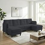 88" Corduroy U-Shaped 6-Seat Sofa with Dual Chaise, Dark Grey