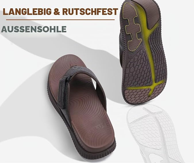 KuaiLu Men's Flip Flops Men's Recovery Walking Sandals Adjustable Orthotic Thick Athletic Cushion Sports Slides for Men Waterproof & Lightweight Soft Comfort Fit & Arch Support