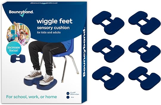 Bouncyband Wiggle Feet, Dark Blue, 6 Pack Sensory Foot Cushion Quietly Facilitates Movement to Help Improve Concentration - 12 x 9 x 2.5 Sensory Tool, Ideal for The Classroom, Work, or at Home