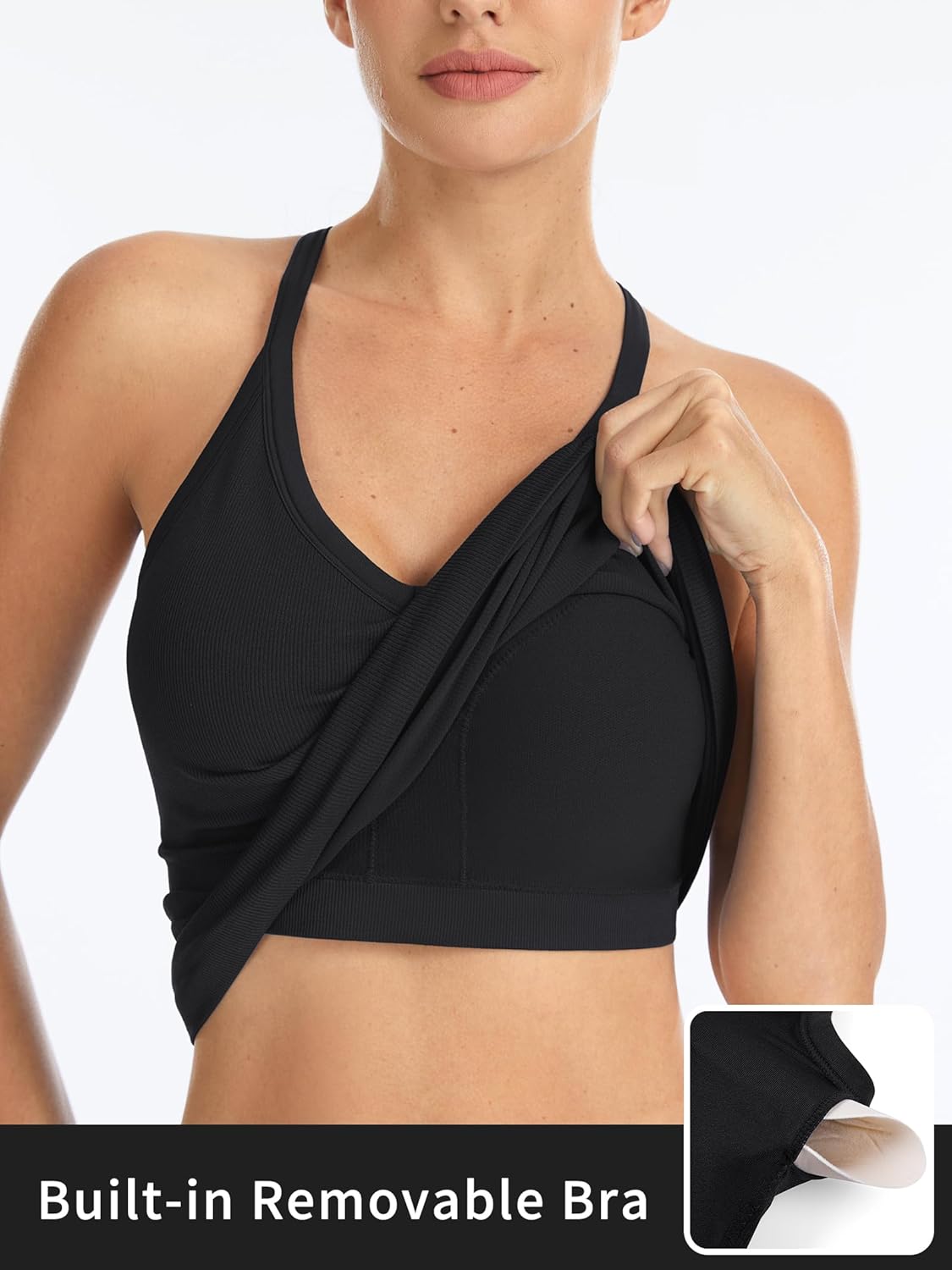 ATTRACO Ribbed Workout Tank Tops for Women with Built-in Bra V Neck Rackback Going Out Camisole - Image 4