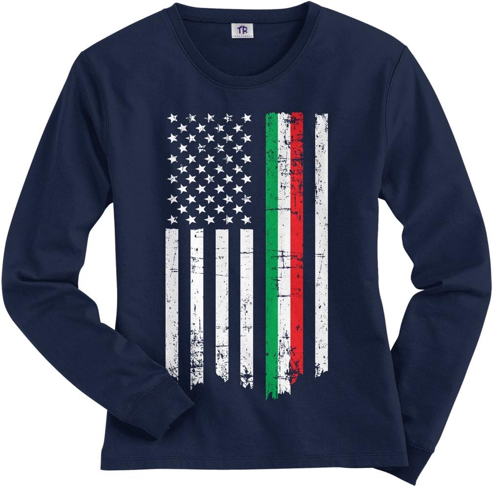 Threadrock Women's Italian American Thin Line Flag Long Sleeve T-Shirt