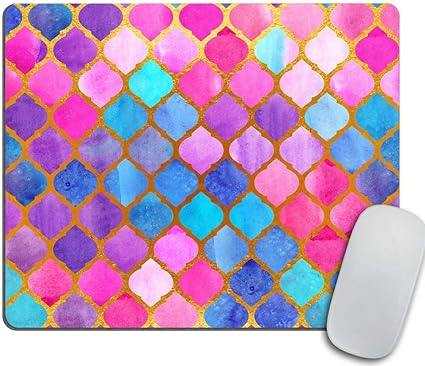 Amazon レインボーパステル水彩モロッコパターン 水彩抽象幾何学模様 水彩モザイク 金背景 Natiebna マウスパッド 通販