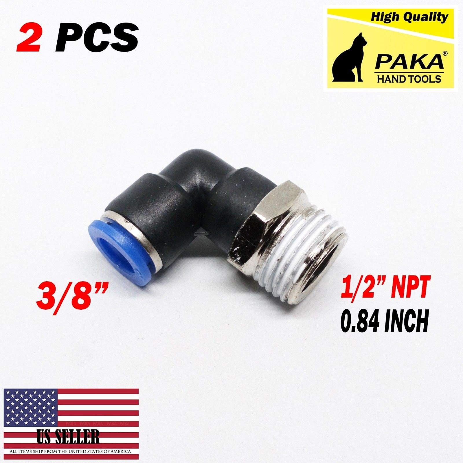 2 Pcs Pneumatic Male Elbow Connector Tube OD 3/8