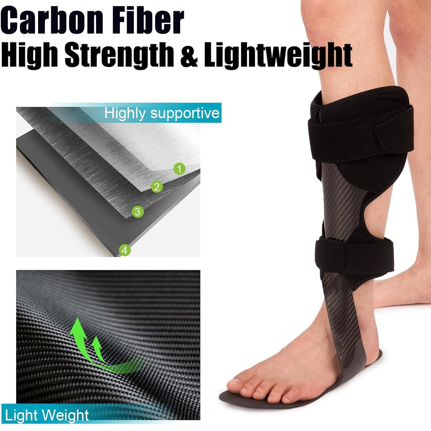 Carbonfaser-AFO-Fußheberorthese, Leichte Knöchel-Fuß-Orthese, Zum Gehen Mit Schuhen, Ganghilfe-Stützhalterung, Verstellbar Und Zuschneidbar, Für Fußheberfuß, Knöchelinstabilität, Plantarfasziitis