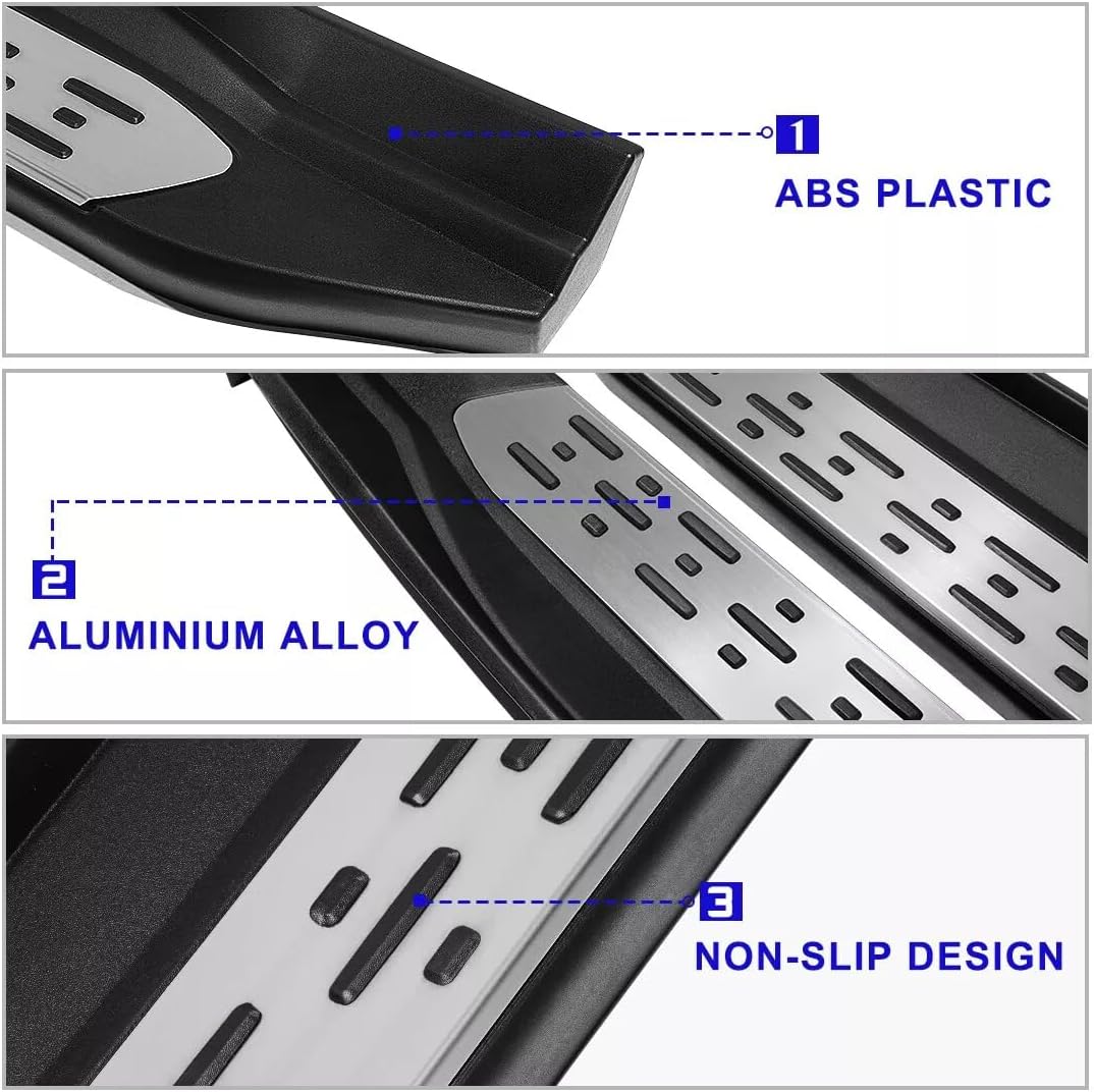 Side Steps Running Boards Nerf Bar Compatible with 2014 2015 2016 2017 2018 2019 Toyota Highlander Aluminum Alloy 2Pcs Black + Silver