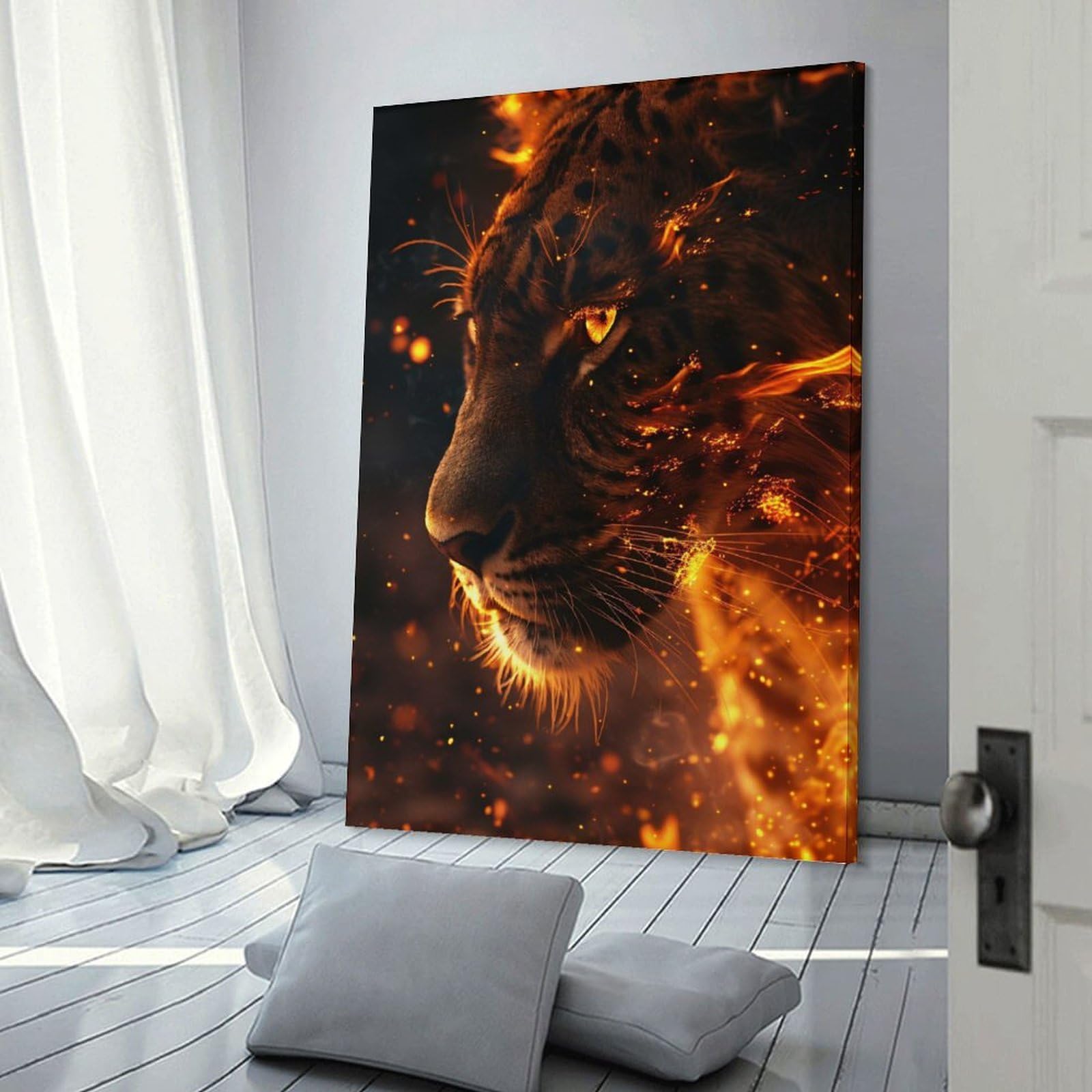 Junmoney Fiery Tiger Portrait(2) Home Decor Wall Art, 24x36inch(60x90cm), for Living Room, Bedroom Or Home Office, Home Decor Gift with Stylish Appeal