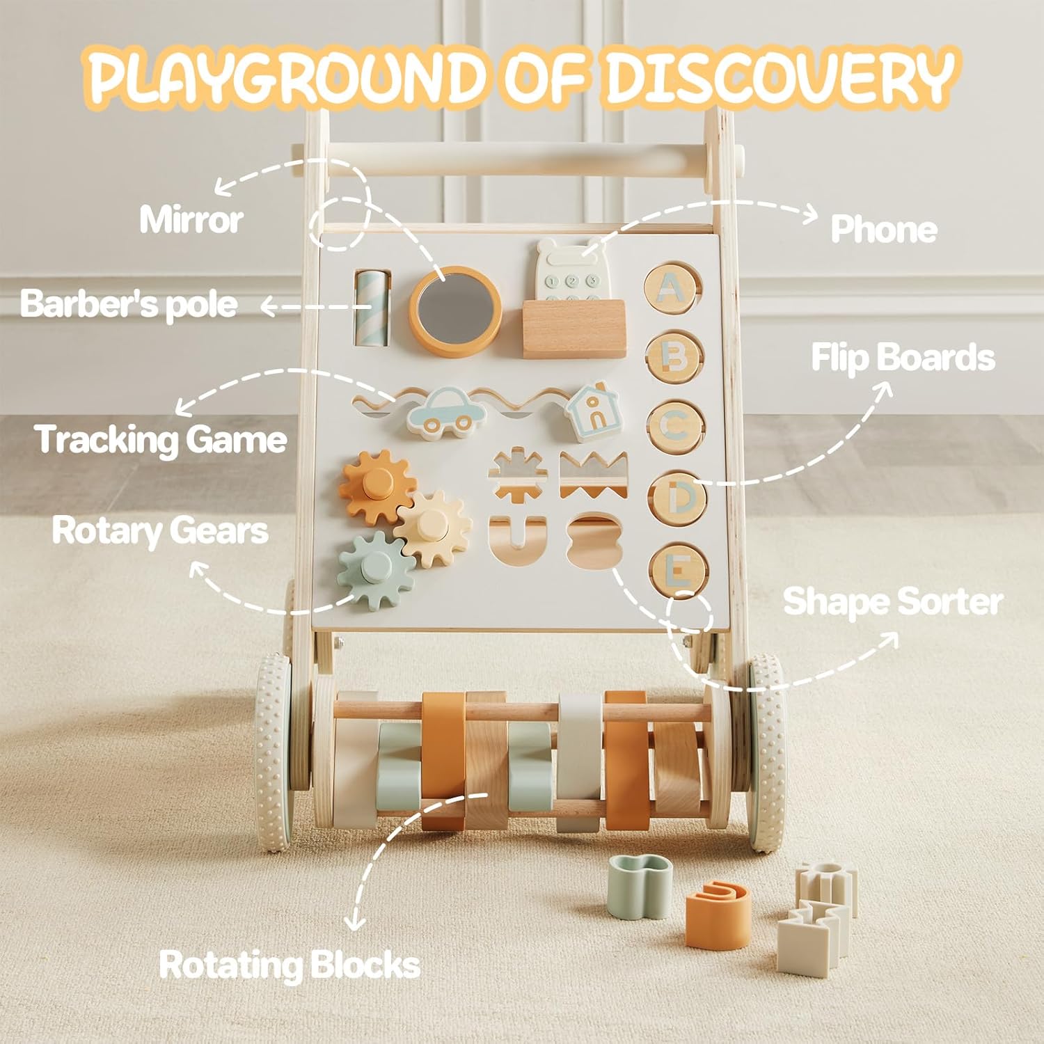 Asweets Wooden Baby Walker, Baby Push Walker, Montessori Walker Toy for Boys and Girls, Step Right Up Activity Walker, Push Toys for Kids Development - Image 2