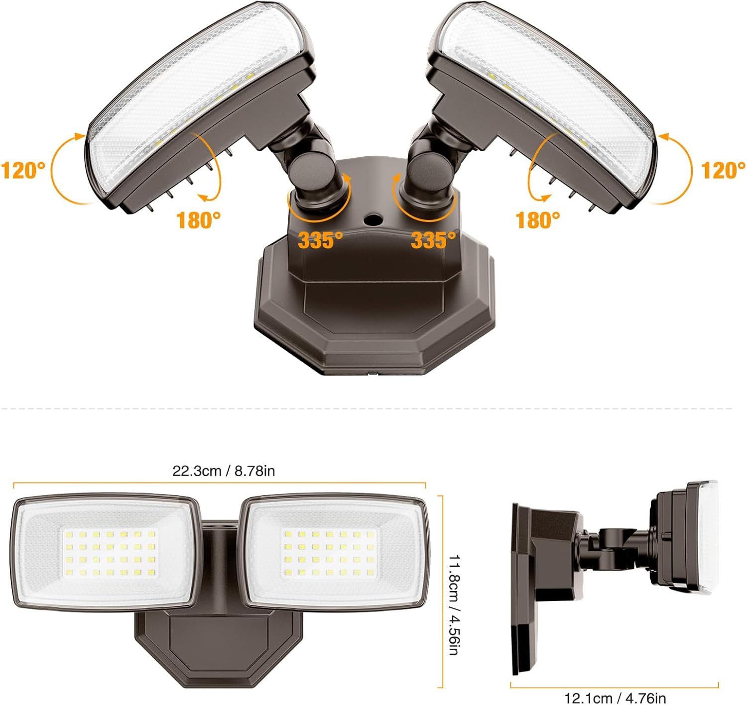 Onforu 3200LM Flood Lights Outdoor, 32W 6500K LED Security Light Switch Controlled, IP66 Waterproof Outdoor Lights, Wall Mount Exterior Flood Light with 2 Adjustable Heads Floodlights Outside