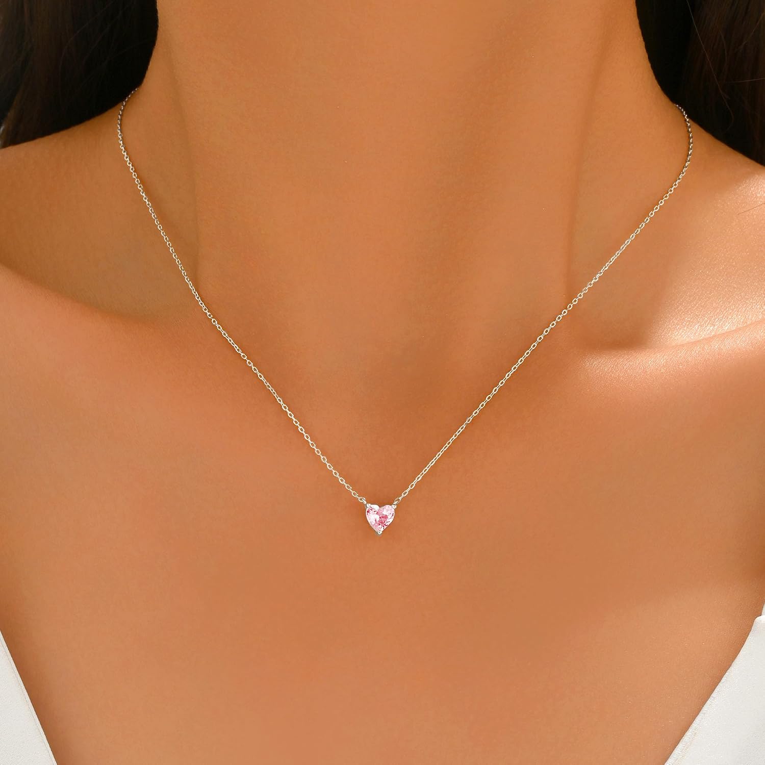925 Sterling Silver Pink Heart Pendant Necklace for Women image 5