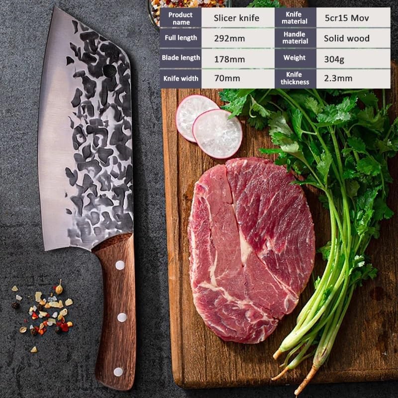Meat Cleaver,Cleaver Knife 7 Inch Kitchen Knife Slicing Knife High Carbon Steel Chef Knife Meat Fish Vegetables Cutter Butcher Cleaver Knives Kitchen (Color : A knife), LAMAJIGA5844