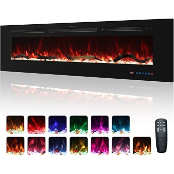 152 cm Electric Fireplace Built-in Fireplace and Wall Heater 750W/1500W Linear Fireplace with Remote Control Touch Screen 13 Flame Colours Timer Log