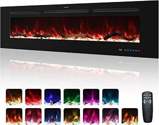 152 cm Elektrokamin, Einbaukamin und Wandheizung, 750W/1500W Linear Kamin mit Fernbedienung, Touchscreen, 13 Flammenfarben, Timer, Log