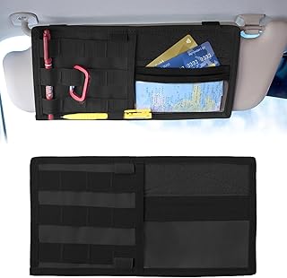 Car Sun Visor Organizer with Molle Panel, Tactical Visor Organizer Storage Pouch, Multifunctional Auto Sunshade Storage Bag Pocket for Documents Cards, Interior Car Accessories (Black)