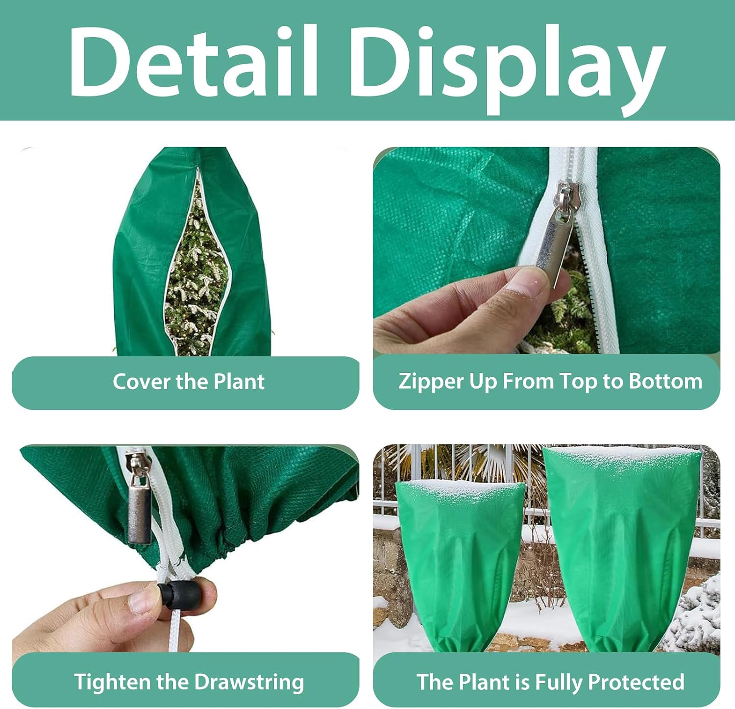 4 Pack Winter Plant Covers Freeze Protection Bag,Non-Woven Breathable Plant Covers ，Shrub Against Cold Protecting Bags for Outdoor Plants Frost Tree Covers with Zipper Drawstring (Green 47.2IN*31.5IN)